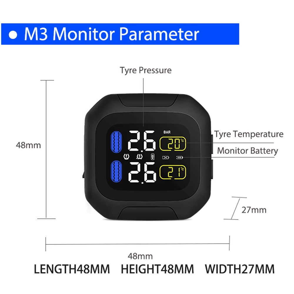 Czujnik ciśnienia w oponach do hulajnogi KuKirin — TPMS CAREUD M3, wyświetlacz LCD, 2 czujniki