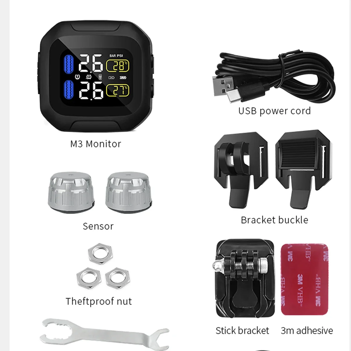 Czujnik ciśnienia w oponach do hulajnogi KuKirin — TPMS CAREUD M3, wyświetlacz LCD, 2 czujniki